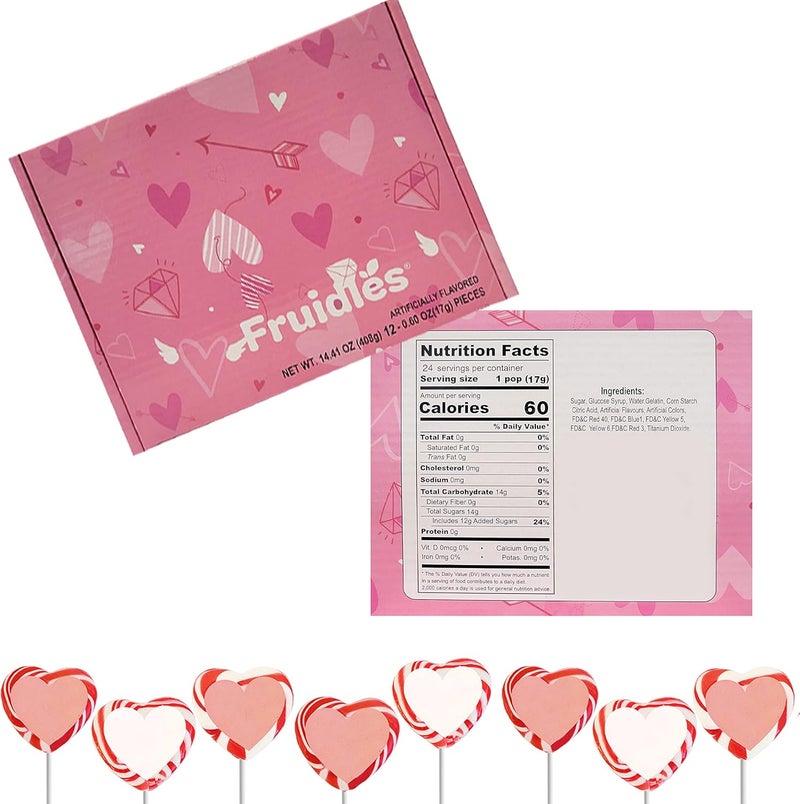 Fruidles Valentine's Red and White Swirl Heart Lollipops (24-Pack) - Image 2